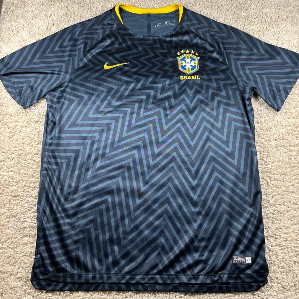 Nike Brazil Soccer Jersey Mens XL Blue ZigZag CBF Dry Squad Training Shirt EUC